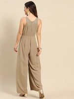 In cut pleated jumpsuit in Beige