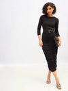 Women Black Ruched Bodycon Midi Dress