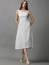 Women's White Printed A-Line Dress-AE-15056-White