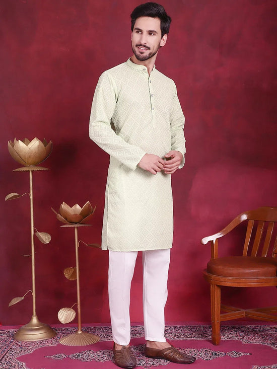 Chikankari Embroidered Kurta with Pyjama.-JOKP-5017Pista