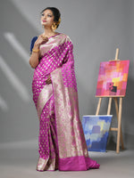 Periwinkle Katan Silk Banarasi Saree With Ethnic Motifs And Zari Woven Designs-MA52KA441380078