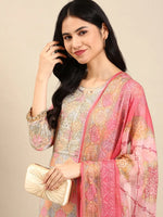 Women's Pink Colourblock Kurta Set-GW-3139-Pink