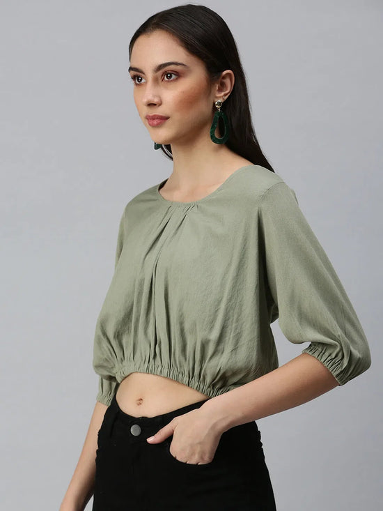 Women's Solid Olive Top-AE-10209-Olive