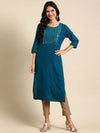 Women's Teal Solid Straight Kurta-NJ-3160222-Teal