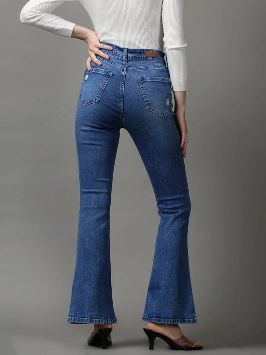 Women's Blue Solid Bootcut Denim Jeans-GZ-5338-2-Blue