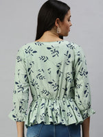 Women Green Printed Peplum Top-AE-10223-Greennavyblue