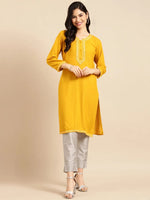 Women's Mustard Solid Straight Kurti-BGE-513-Mustard