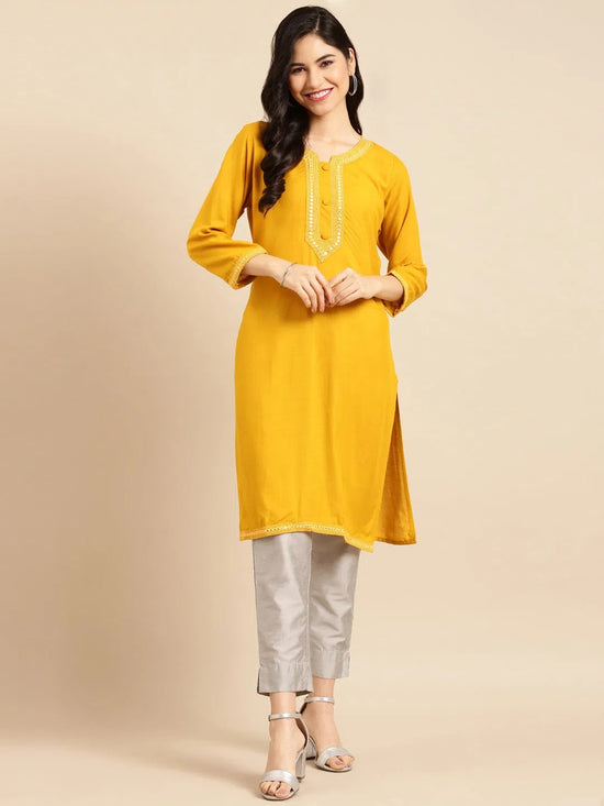 Women's Mustard Solid Straight Kurti-BGE-513-Mustard