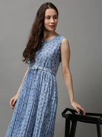 Women's Blue Printed A-Line Dress-KG-589-5-Blue