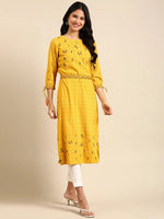 Women's Yellow Printed Straight Kurta-GW-833-Yellow