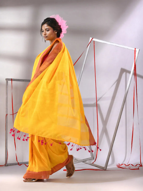 Yellow Cotton Saree With Solid Border-MA55CT06520058