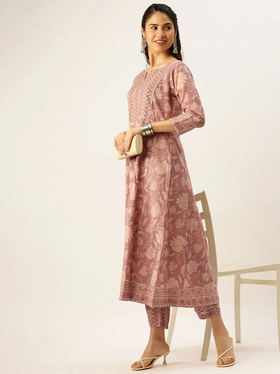 Women's Mauve Printed Kurta Sets-RF-1335-Mauve