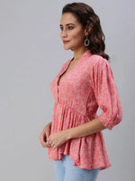 Women's Pink Printed Top-AE-10282-Pink