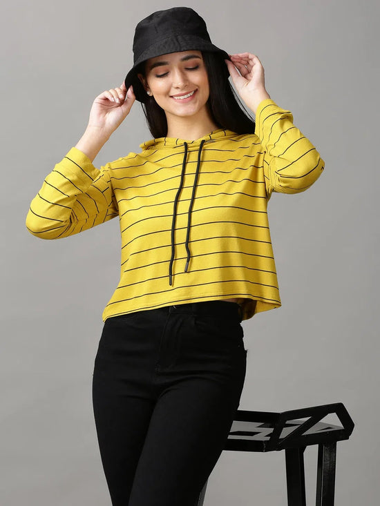 Women's Yellow Striped Crop Top-AE-10460-Mustard