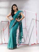 Teal Patli-Pallu Cotton Saree With Stripes Design-MA55CT06540004