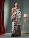 White Blended Silk Handwoven Saree With Zari Border-MA50BSL34830032