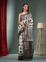 White Blended Silk Handwoven Saree With Zari Border-MA50BSL34830032