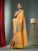 Yellow Blended Silk Handwoven Saree With Woven Zari Border-MA50BSL34830124