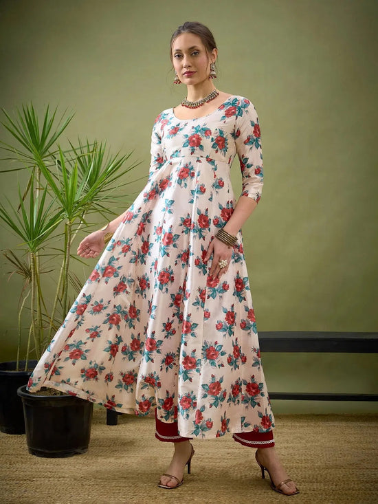 Women Cream Floral Anarkali Maxi Dress-SHDRS10942-XXL