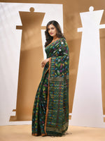 Dark Green Cotton Blend Handwoven Saree With Paisey Motifs-MA53BCT041400064