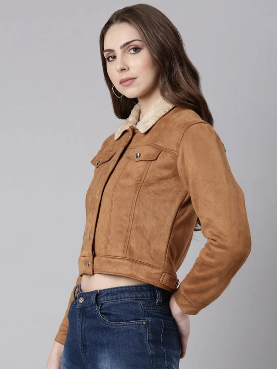 Women Camel Brown Solid Tailored Jacket-LT-2112-Camelbrown