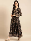 Women's Black Printed A-Line Kurta-AT-A617-LG-Black