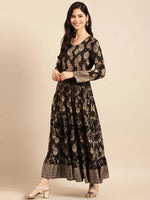 Women's Black Printed A-Line Kurta-AT-A617-LG-Black