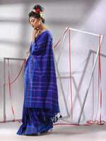 Navy Blue Cotton Saree With Stripes Design-MA55CT06520032