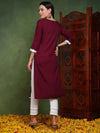 Ahika Women Burgundy Viscose Rayon Solid Embroidered Chikankari Straight Kurta