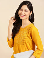 Women's Yellow Solid Straight Kurta-ON-571-Mustard