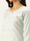 Women's Blue Striped Straight Kurtas-AT-A309-K-Blue