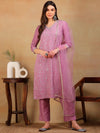 Ahika Women Lavender Silk Blend Embroidered Straight Kurta Pant Set With Dupatta-PKSKD2310_XS