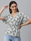 Women's Printed White Top-AE-10277-Whiteblack