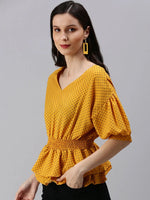 Women's Mustard Polka Dots Top-SH-7141-Mustard