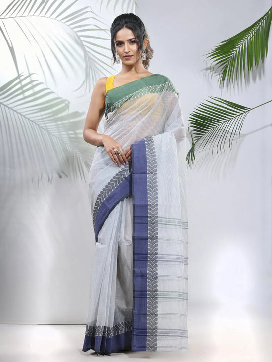 Off White Pure Cotton Tant Saree With Woven Designs-MA51TT43430130