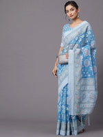 Saree Mall Women's Brasso Turquoise Printed Designer Saree With Blouse Piece-MRCALB106