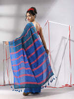 Teal Blue Cotton Patli-Pallu Saree With Stripe Designs-MA55CT06520031