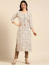 Women's Beige Printed Straight Kurta-AT-A552-K-Cream