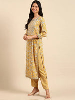 Women's Yellow Printed Kurta Set-GW-3132-Yellow