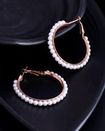 White Pearl Gold Plated Hoops Earrings-VOJ117