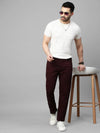 Genips Men's Wine Cotton Stretch Rico Slim Fit Solid Casual Chinos