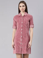 Women Pink Solid Shirt Dress-LT-23051-Pink