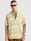 Men Spread Collar Floral Yellow Casual Shirt-POLFAH-2102-Yellow