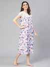 Sheer Multicolor Floral Print Laced Women Cotton Nightwear Dress