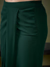 Women Emerald Green Crop Top With Dhoti Skirt & Shrug