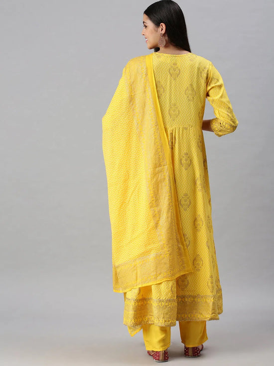 Women's Yellow Printed Kurta Sets-SG03-Yellow