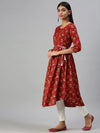 Women's Red Printed A-Line Kurta-KG538A-Red