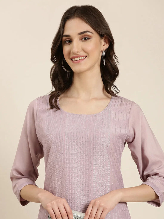 Women Lavender Embellished Straight Kurta-SKC-1237-Lavender