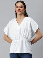 Women's Striped White Top-AE-10279-White