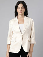 Women Beige Single-Breasted Blazer-21913-Beige